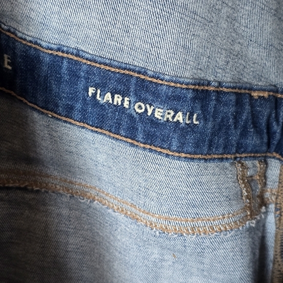 American Eagle Flare Overalls Adjustable Zipper Front Raw Hem Jeans, sz 14 Short - Picture 5 of 12